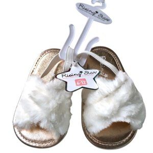 Rising Star Rose Gold Ivory Fur Sandals 6-12 Month